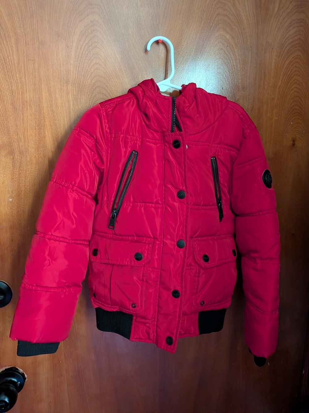 DKNY Kids Red Hooded Puffer Jacket